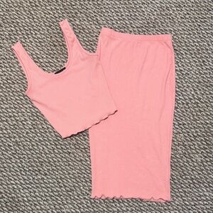 Paperoc Coral Ribbed Crop top Skirt Set